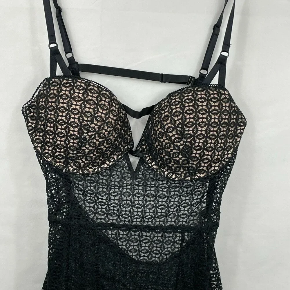 Victoria Secret women's lace bustier 36C slip lingerie garter dress nightwear